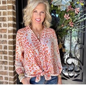 CAbi Go To Women's Blouse in Pink and Orange Print 6081 L